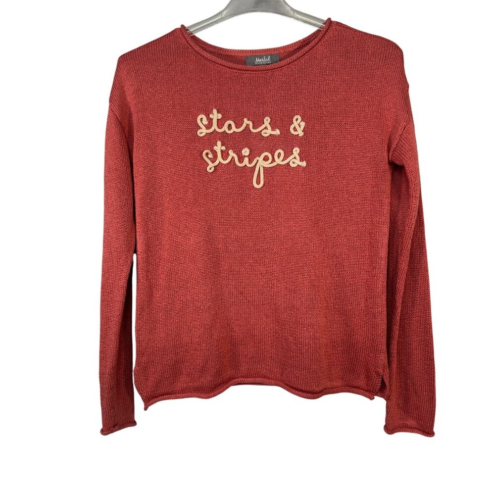 Marled Womens Size Small Stars and Stripes Coral Red Sweater
